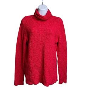 Sundance Women's Red Silk Blend Chunky Knit Turtleneck Sweater Size M Lagenlook